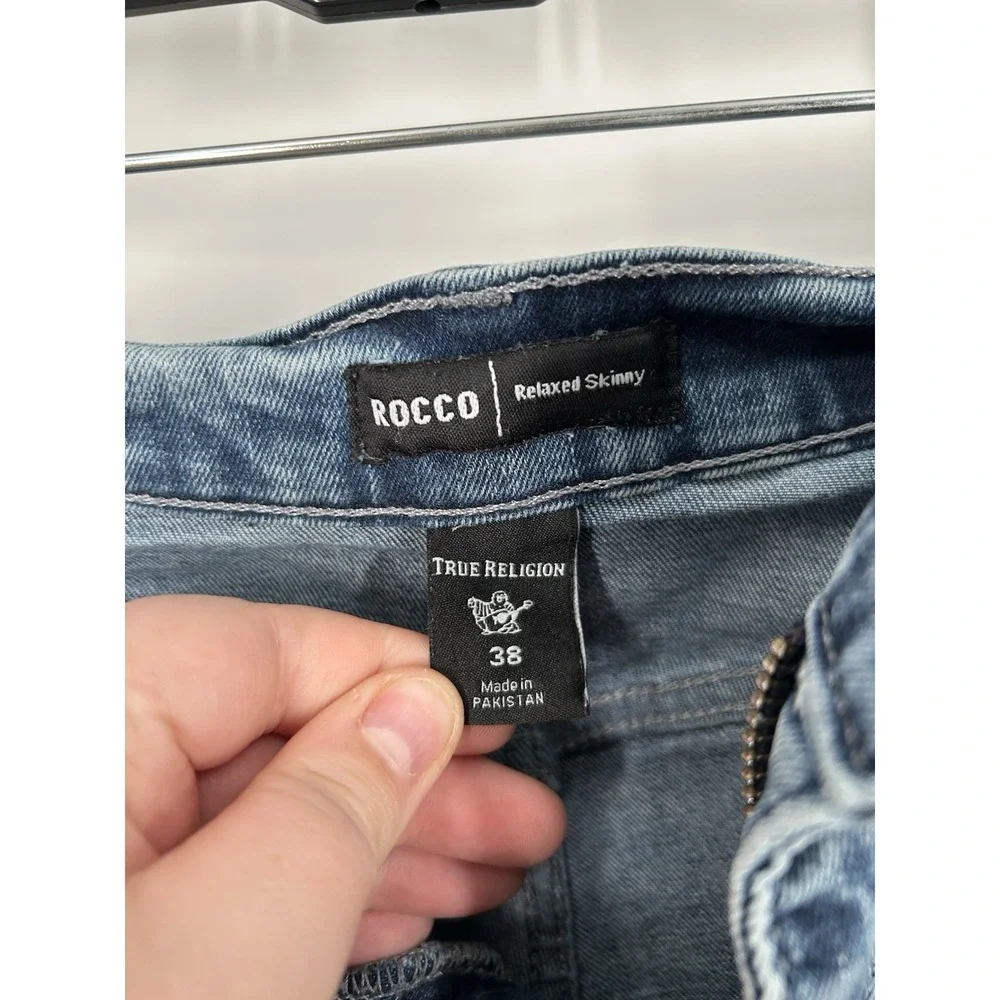True Religion Rocco Relaxed‎ Skinny Jeans Distressed Medium Wash Mens Size 38x32